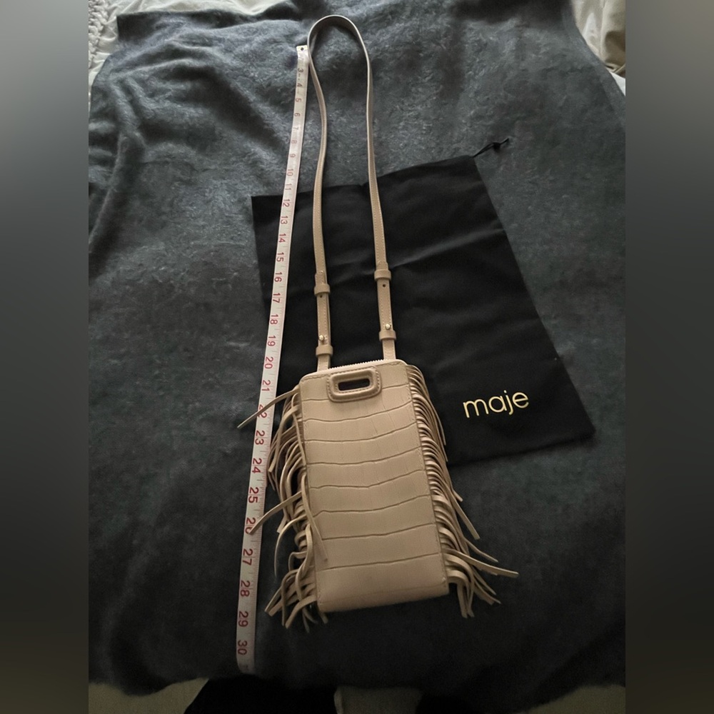 Maje Beige Croc-Embossed Fringe Crossbody Bag - Picture 2 of 9